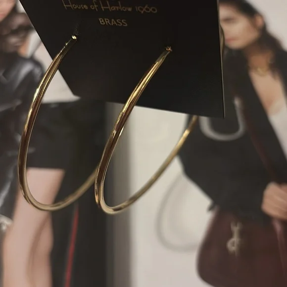 House of Harlow 1960 Brass Hoop Earrings - Picture 3 of 6